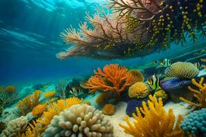 an underwater scene with coral and fish. AI-Generated photo