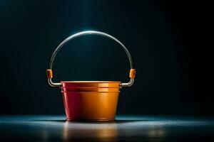 a bucket with a light shining on it. AI-Generated photo