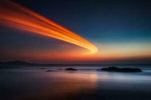 a long exposure photograph of a long trail of light in the sky. AI-Generated photo