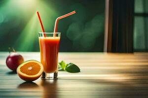 an orange juice with a straw and a slice of orange. AI-Generated photo