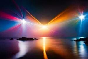 a colorful light show over the ocean. AI-Generated photo