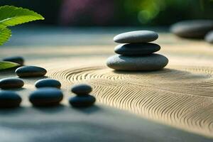 zen stones and a plant on a table. AI-Generated photo