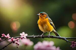 foto fondo de pantalla el pájaro, flores, primavera, el sol, pájaro, pájaro, pájaro, pájaro. generado por ai