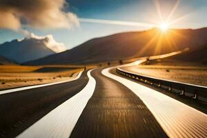 un largo la carretera con el Dom brillante en el antecedentes. generado por ai foto