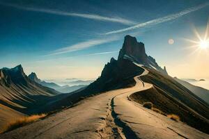 un la carretera devanado mediante el montañas. generado por ai foto