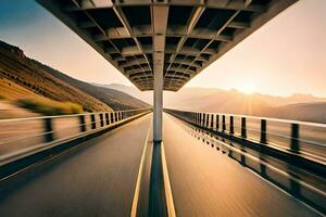 a long bridge with motion blur on the road. AI-Generated photo
