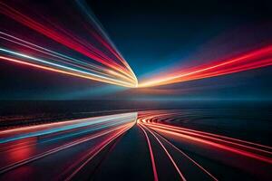 a long exposure photograph of a car driving on a road. AI-Generated photo