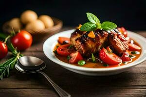 grilled chicken breast with tomato sauce and vegetables. AI-Generated photo