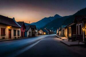 un calle en el montañas a oscuridad. generado por ai foto