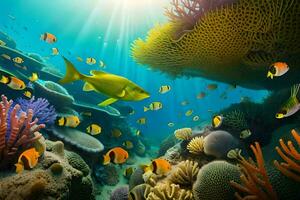 an underwater scene with coral reefs and fish. AI-Generated photo