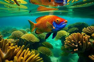 a colorful fish swimming in the ocean. AI-Generated photo