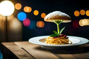 a mushroom on a plate. AI-Generated photo