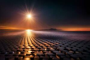 the sun shines over a field of pebbles. AI-Generated photo