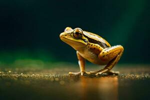 a frog is standing on its hind legs. AI-Generated photo