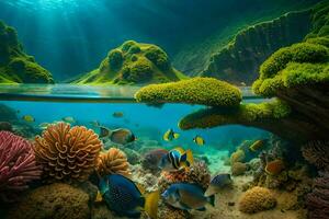 a coral reef with fish and other marine life. AI-Generated photo