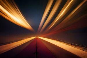 un largo exposición fotografía de un la carretera a noche. generado por ai foto