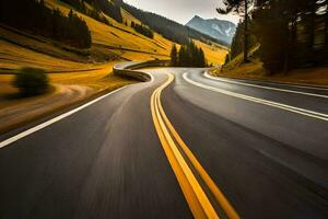 un largo exposición fotografía de un devanado la carretera. generado por ai foto