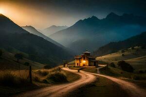 el la carretera a el iglesia. generado por ai foto