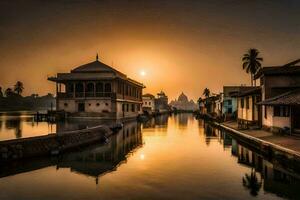 sunset over the river in india. AI-Generated photo