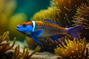 a colorful fish is swimming in the ocean. AI-Generated photo