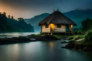 el casa en el río. generado por ai foto