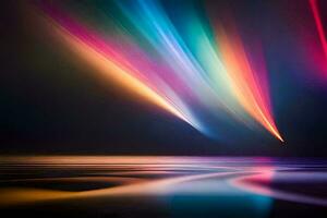 a colorful light beam is shining on a dark background. AI-Generated photo