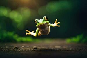 a frog jumping in the air. AI-Generated photo