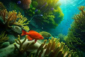 an underwater scene with coral and fish. AI-Generated photo