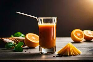 a glass of orange juice with slices of orange. AI-Generated photo