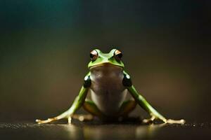 a frog sitting on a dark background. AI-Generated photo