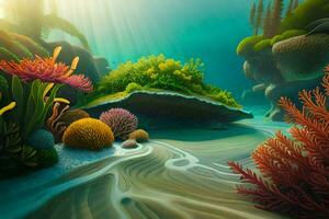 an underwater scene with coral reefs and other plants. AI-Generated photo