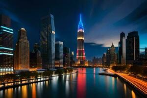 the chicago skyline at night. AI-Generated photo