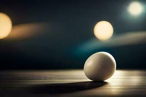 an egg on a table in front of a light. AI-Generated photo