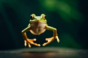 a frog jumping up in the air. AI-Generated photo