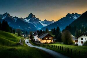 photo wallpaper the sky, mountains, road, house, road, the mountains, road, the. AI-Generated