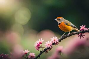 foto fondo de pantalla pájaro, el flores, el sol, el flores, el pájaro, el flores. generado por ai