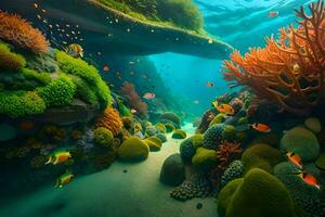 an underwater scene with coral and fish. AI-Generated photo