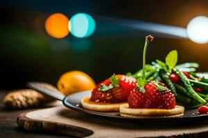 a plate with strawberries and other food on it. AI-Generated photo