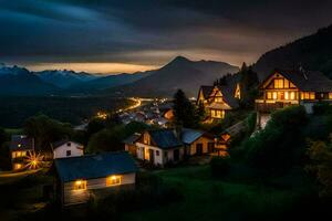 foto fondo de pantalla el cielo, montañas, noche, el aldea, el montañas, el aldea, el. generado por ai