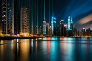 the city skyline at night in dubai. AI-Generated photo