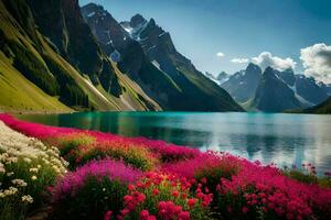 the beautiful flowers in the mountains are blooming. AI-Generated photo