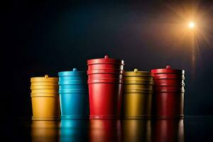 colorful plastic cups on a dark background. AI-Generated photo