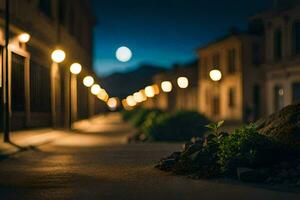 foto fondo de pantalla el luna, calle, luces, el ciudad, noche, luces, el ciudad,. generado por ai