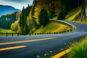 un devanado la carretera en el montañas. generado por ai foto