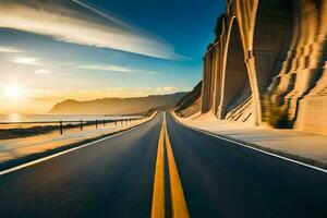 un autopista con el Dom ajuste detrás él. generado por ai foto