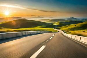 un la carretera en el montañas con el Dom ajuste. generado por ai foto