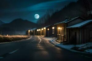 photo wallpaper the moon, road, snow, the night, the road, the moon, the. AI-Generated