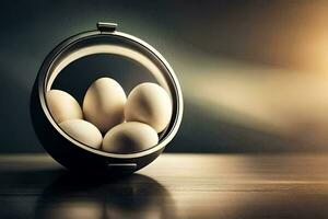 eggs in a round mirror. AI-Generated photo