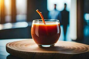 a glass of juice with a straw on top. AI-Generated photo