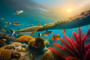 a coral reef with fish and corals. AI-Generated photo